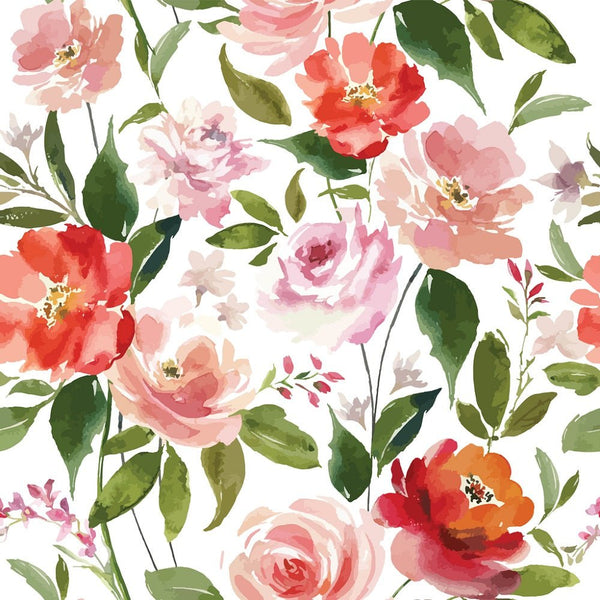 Watercolor Spring Floral Fabric - Red - ineedfabric.com