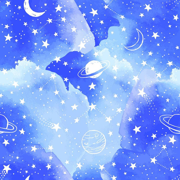 Watercolor Stars & Constellations Fabric - Blue - ineedfabric.com