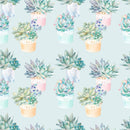 Watercolor Succulents Fabric - Blue - ineedfabric.com