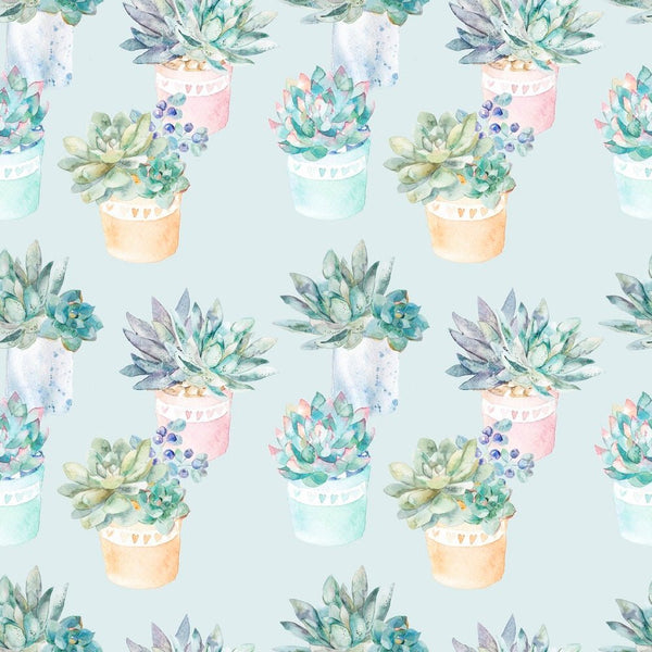 Watercolor Succulents Fabric - Blue - ineedfabric.com