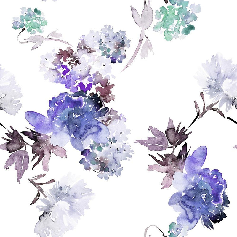 Watercolor Summer Floral Fabric - Purple - ineedfabric.com