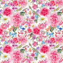 Watercolor Summer Flowers Fabric - White - ineedfabric.com