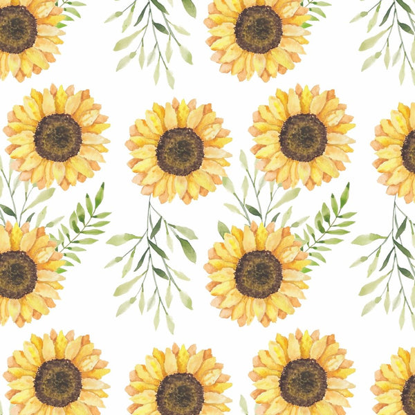 Sunny Sunflowers Floral on White Quilting Fabric - 100% Cotton Fabric -  Merchlet
