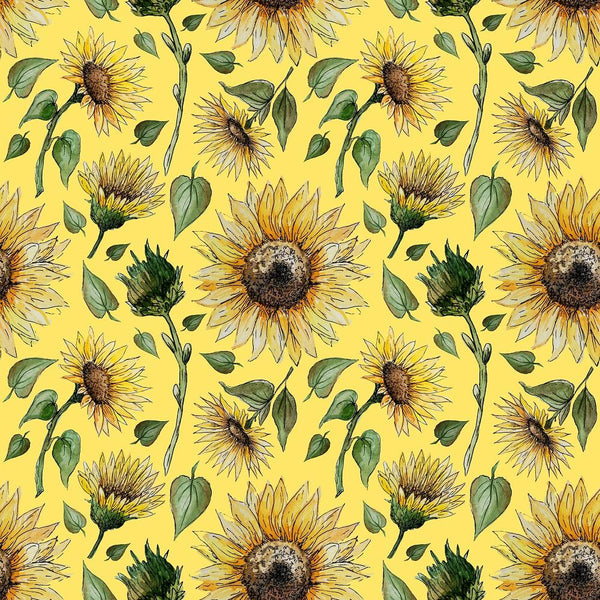 Watercolor Sunflowers & Buds Fabric - Yellow - ineedfabric.com