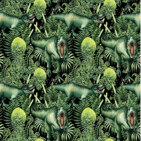 Watercolor T-Rex Fabric - Green/Black - ineedfabric.com