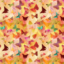 Watercolor Textured Butterfly & Leaves Fabric - Orange - ineedfabric.com