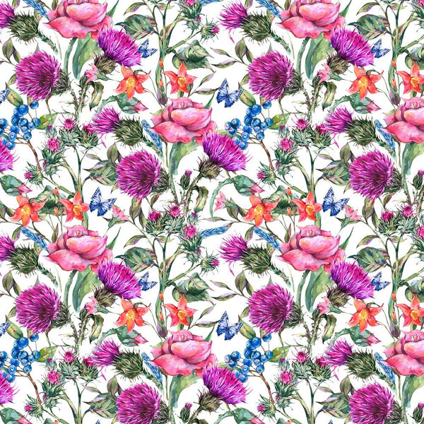 Watercolor Thistles, Wildflowers, & Blueberries Fabric - ineedfabric.com