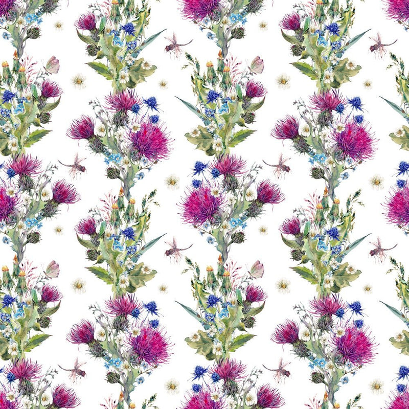 Watercolor Thistles, Wildflowers, Insects Fabric - ineedfabric.com
