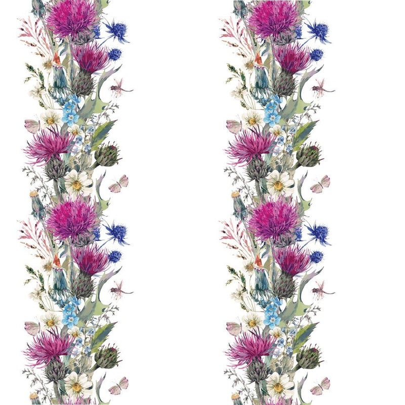 Watercolor Thistles & Wildflowers Stripe Fabric - ineedfabric.com