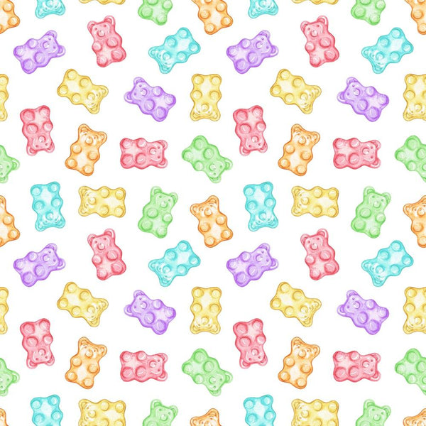 Watercolor Tossed Gummy Bears Fabric - ineedfabric.com