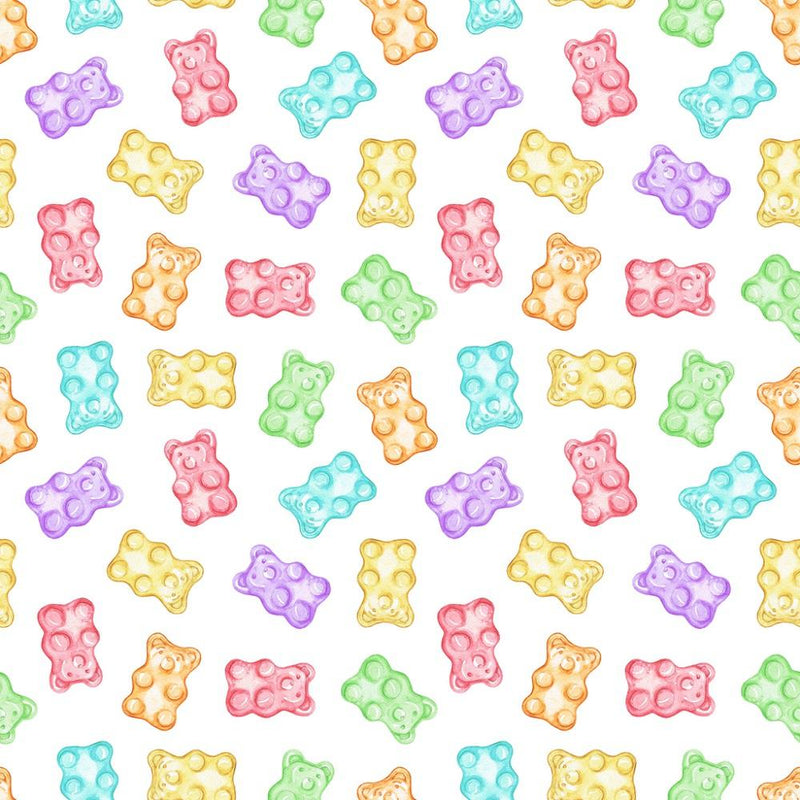 Watercolor Tossed Gummy Bears Fabric - ineedfabric.com