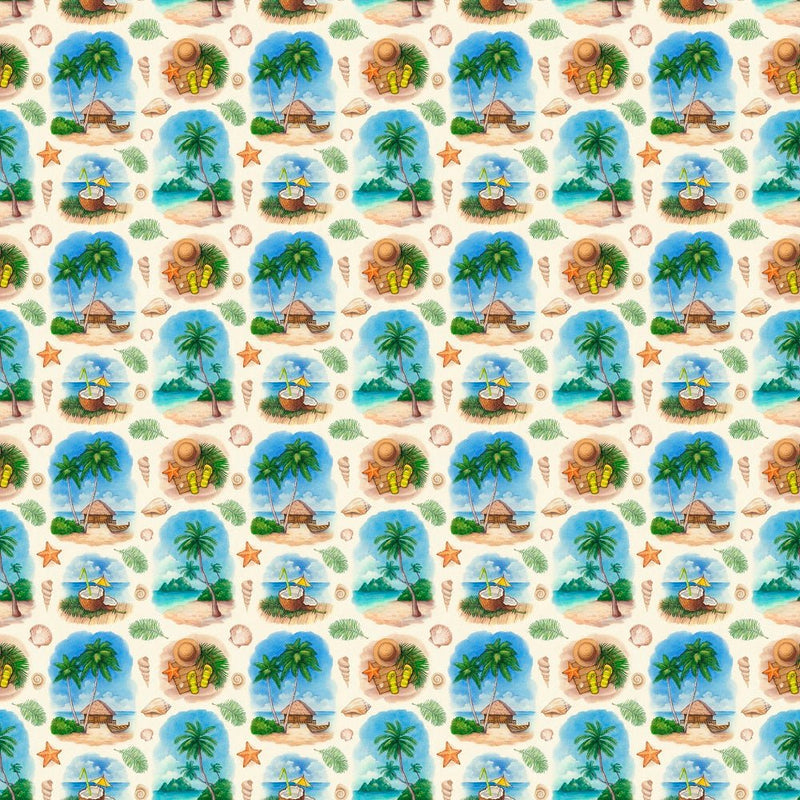Watercolor Tropical Paradise Fabric - ineedfabric.com