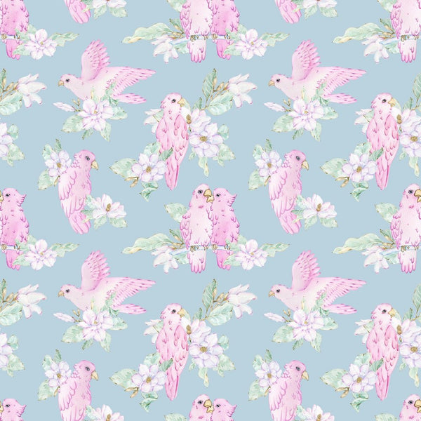 Watercolor Tropical Pink Parrots Fabric - ineedfabric.com