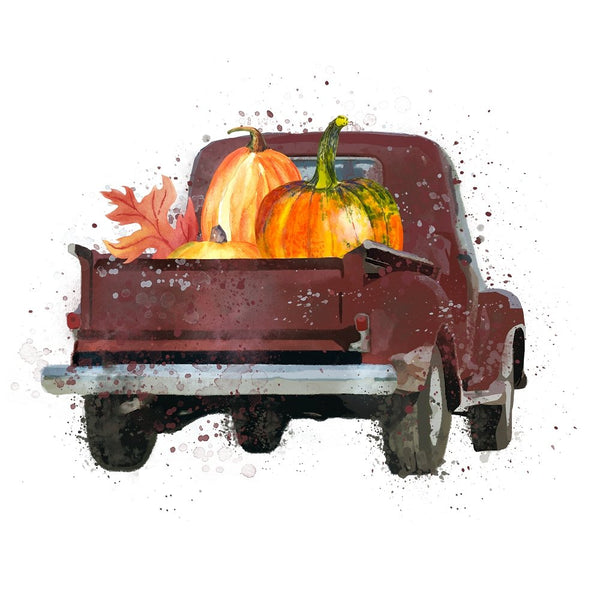 Watercolor Truck With Pumpkins Fabric Panel - ineedfabric.com