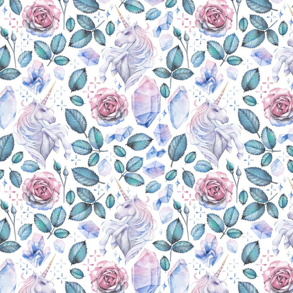 Watercolor Unicorn & Roses Fabric - ineedfabric.com