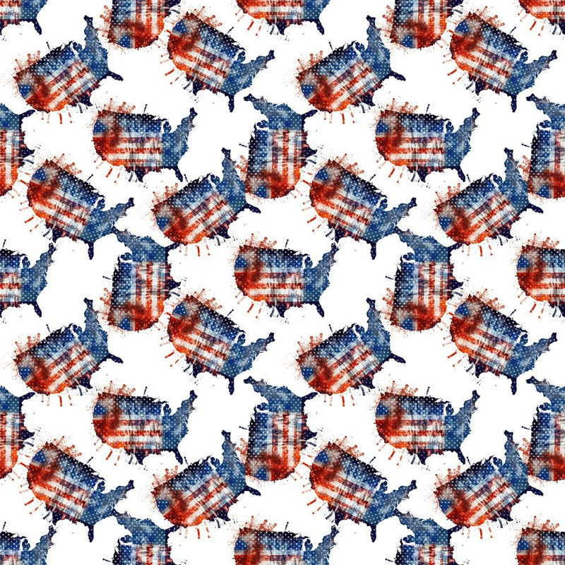 Watercolor USA Shaped American Flags Fabric - ineedfabric.com