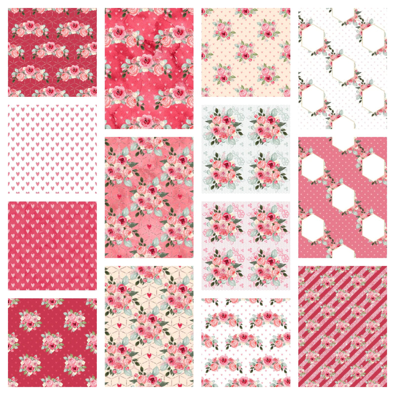 Watercolor Valentine Roses Charm Pack - 14 Pieces - ineedfabric.com