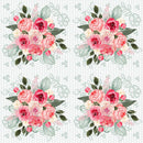 Watercolor Valentine Roses on Green Lace Fabric - White - ineedfabric.com