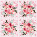 Watercolor Valentine Roses on Pink Lace Fabric - White - ineedfabric.com
