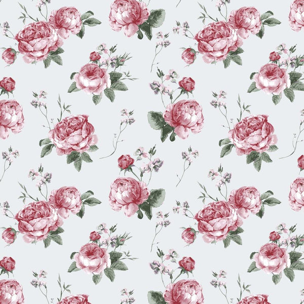 Watercolor Vintage Blooming English Roses Fabric - Blue - ineedfabric.com