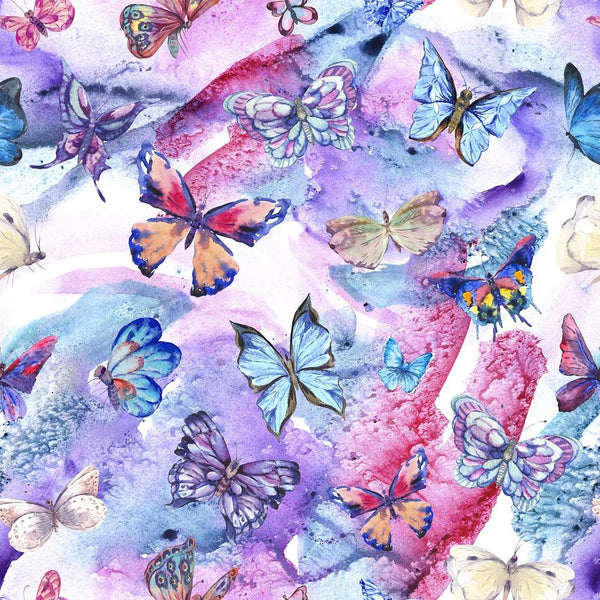 Watercolor Vintage Butterflies Fabric - Multi - ineedfabric.com