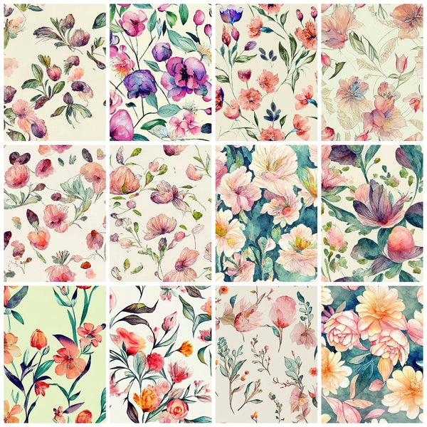 Watercolor Vintage Floral Fat Eighth Bundle - 12 Pieces - ineedfabric.com