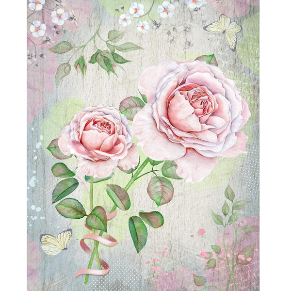 Watercolor Vintage Rose Bouquet Fabric Panel - Pink - ineedfabric.com