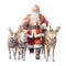 Watercolor Vintage Santa & Reindeer 1 Fabric Panel - ineedfabric.com