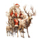 Watercolor Vintage Santa & Reindeer 3 Fabric Panel - ineedfabric.com