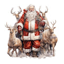 Watercolor Vintage Santa & Reindeer 5 Fabric Panel - ineedfabric.com