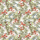 Watercolor Vintage Tree Branches & Berries Fabric - White - ineedfabric.com