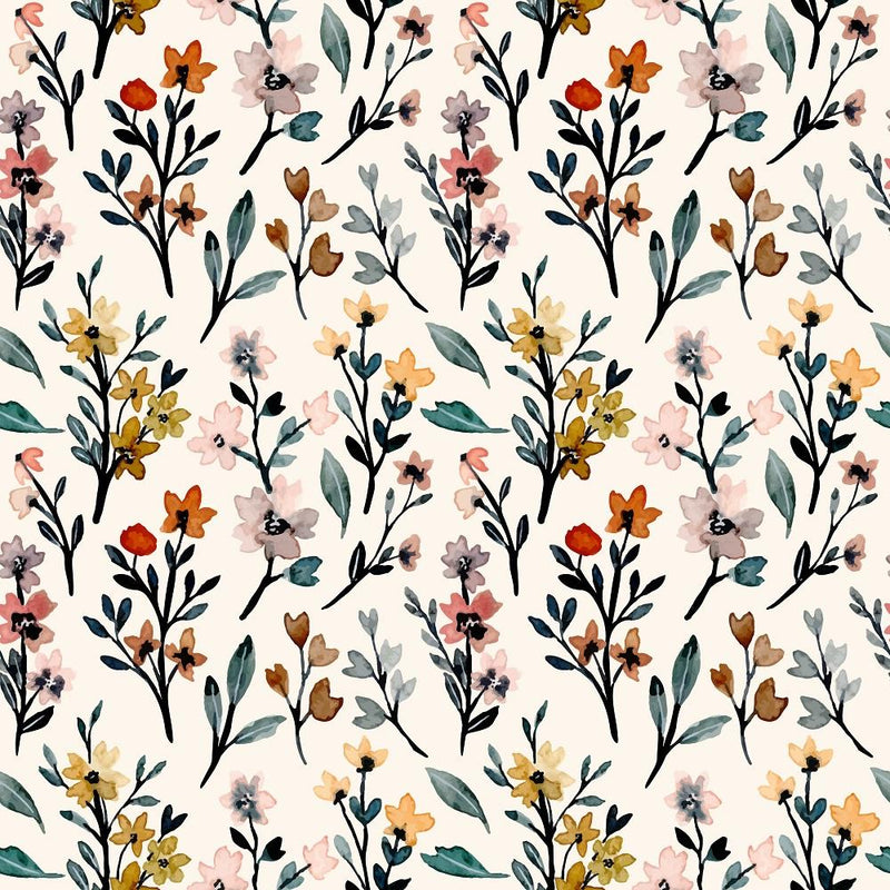 Watercolor Vintage Wild Flowers Fabric - ineedfabric.com