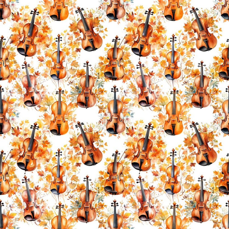 Watercolor Violin In Fall Fabric - ineedfabric.com