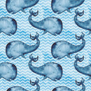 Watercolor Whales on Waves Fabric - ineedfabric.com