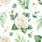 Watercolor White Roses on Leaves Fabric - ineedfabric.com