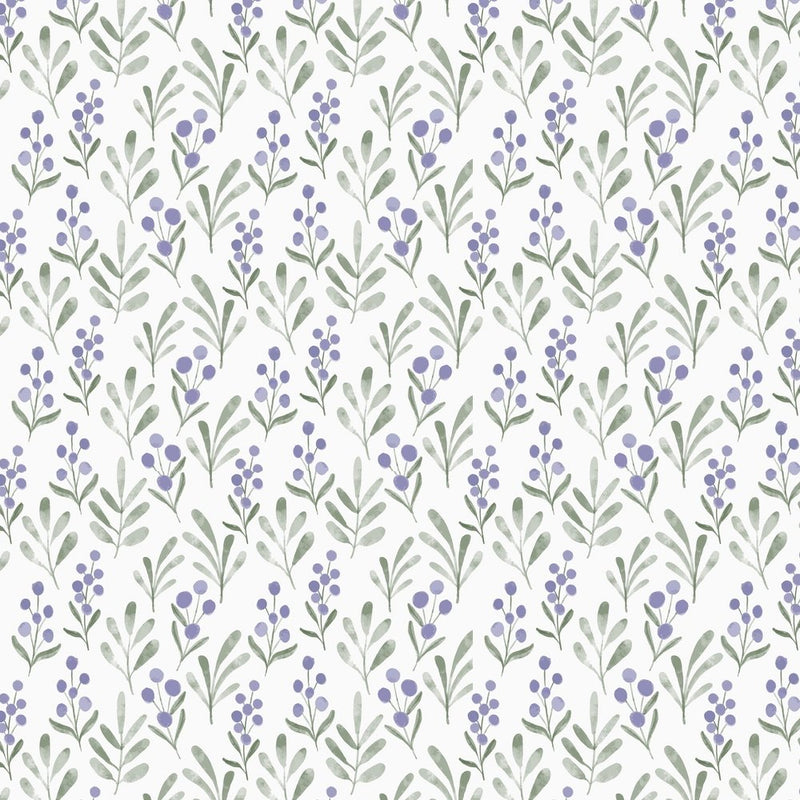 Watercolor Wildflower Leaf Fabric - Purple - ineedfabric.com
