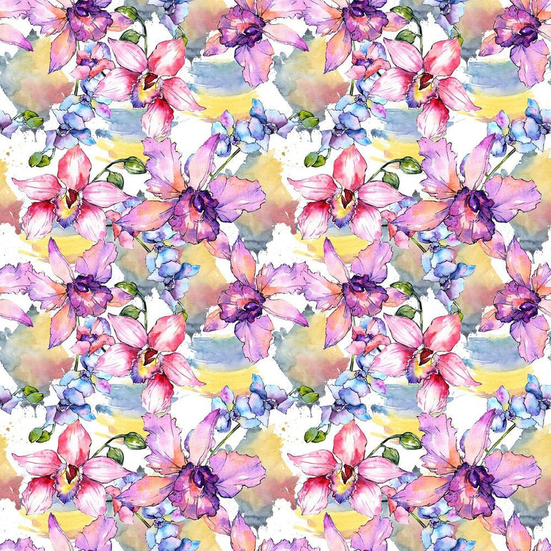 Watercolor Wildflower Orchid 2 Fabric - ineedfabric.com