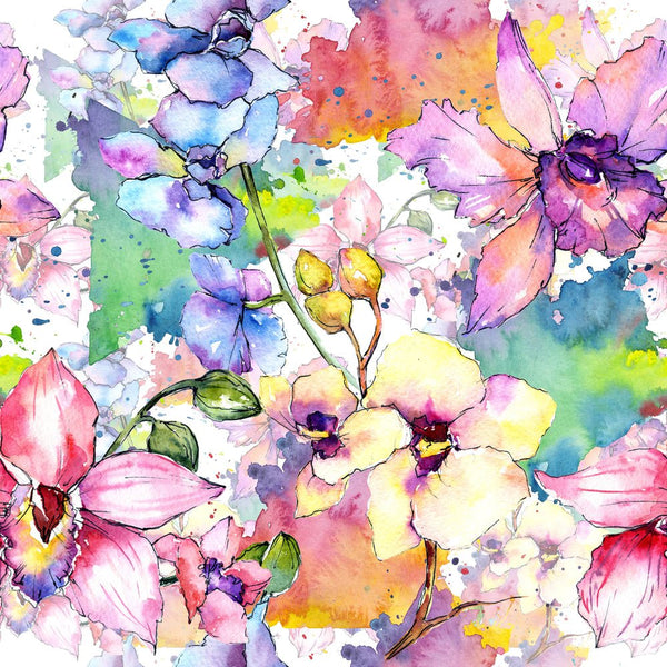 Watercolor Wildflower Orchid Fabric - ineedfabric.com