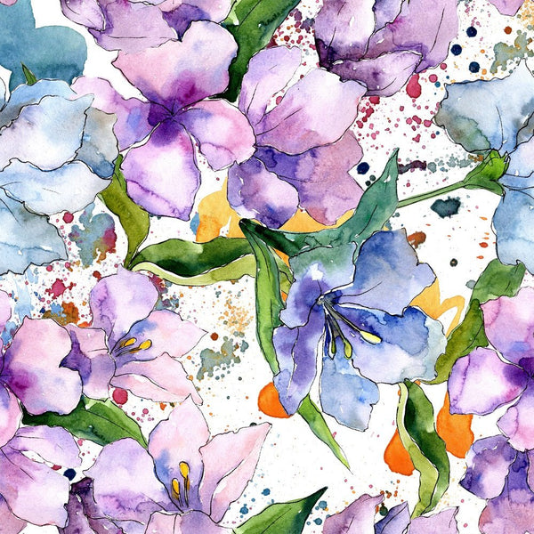 Watercolor Wildflower Peruvian Lilies Fabric - ineedfabric.com