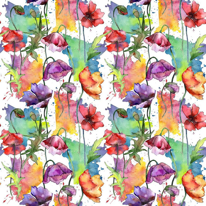 Watercolor Wildflower Poppy 2 Fabric - ineedfabric.com