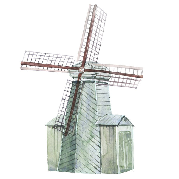 Watercolor Windmill Fabric Panel - ineedfabric.com