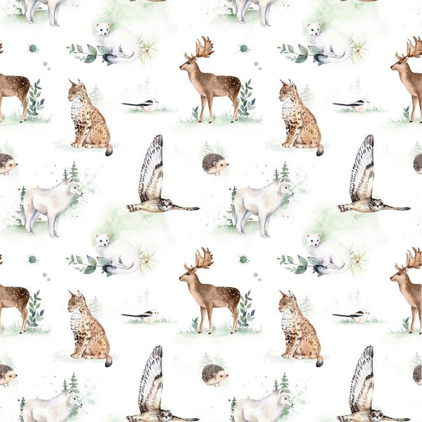 Watercolor Woodland Animals Allover Fabric - ineedfabric.com