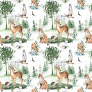 Watercolor Woodland Animals Scene 1 Fabric - ineedfabric.com