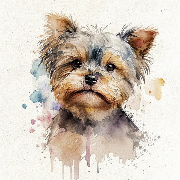 Watercolor Yorkshire Terrier Portrait Fabric Panel - ineedfabric.com