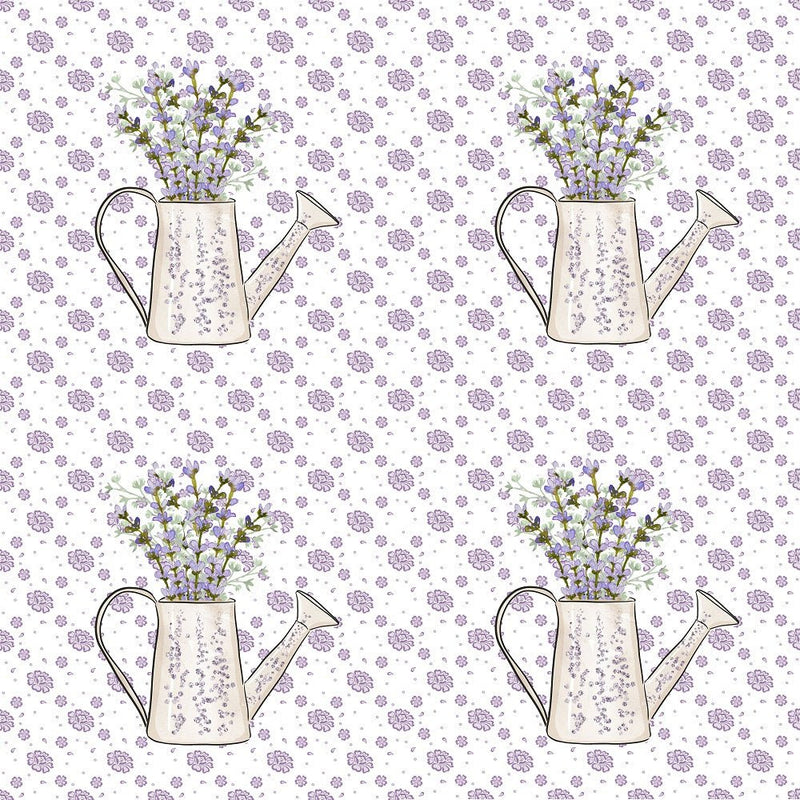 Watering Pot on Small Flowers Fabric - White - ineedfabric.com