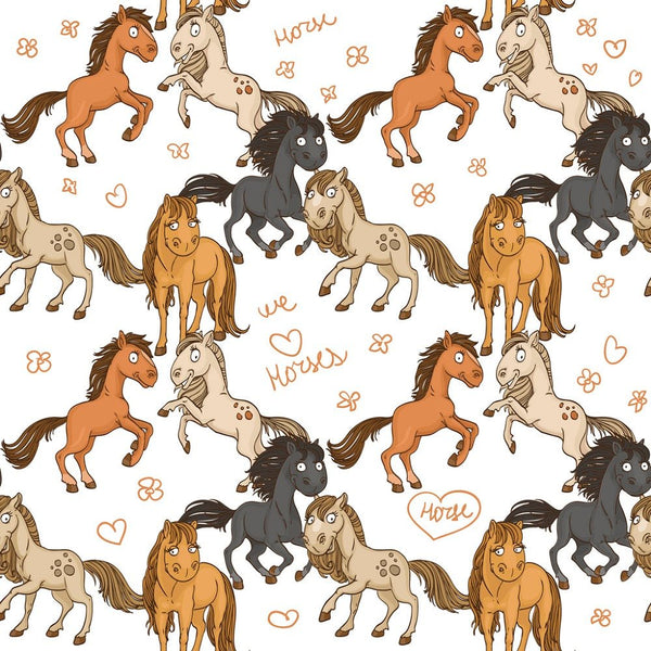 We Love Horses Fabric - White - ineedfabric.com
