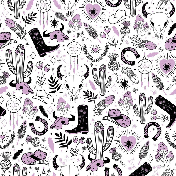 Western Cowgirl Icons Fabric - Purple - ineedfabric.com