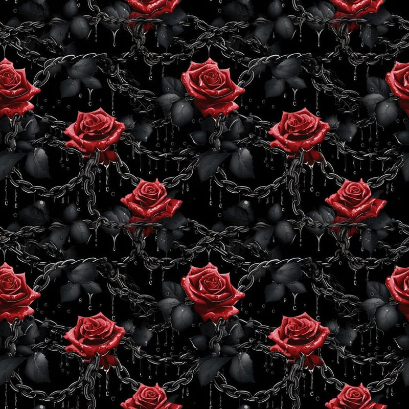 Wet Black Chains & Red Roses Fabric - ineedfabric.com