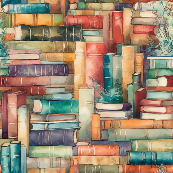 Whimsical Colorful Stacked Books Fabric - ineedfabric.com