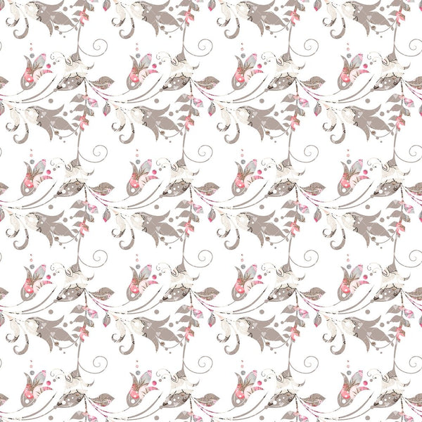 Whimsical Floral & Vines Fabric - Gray - ineedfabric.com